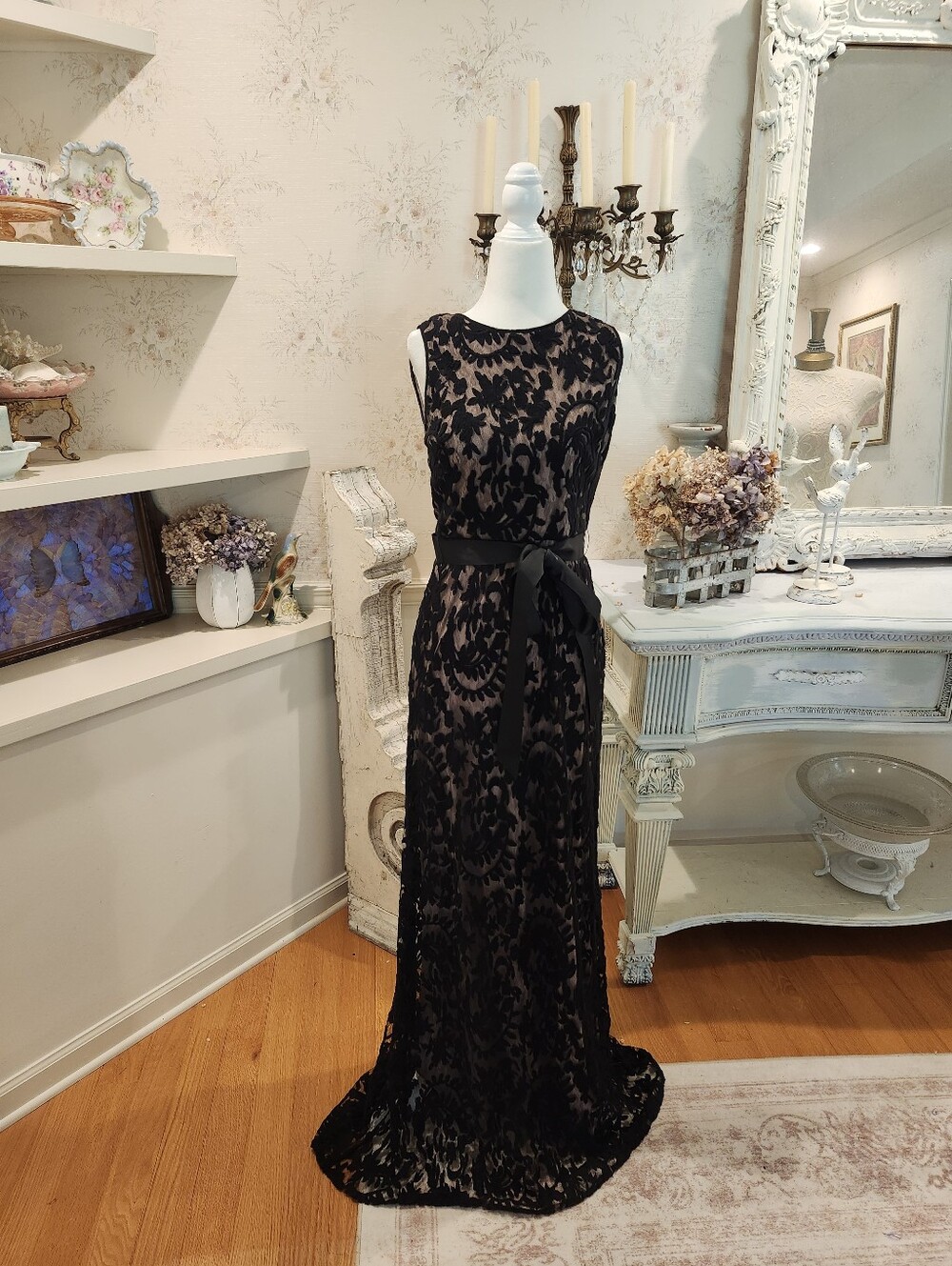 Classy Chic Black Evening Wedding Adrianna Papell Dress Gown 8